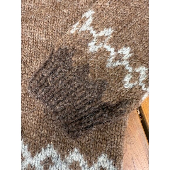 70s Icelandic Wool Lopapeysa Hand Made Lopi Cardigan Nordic Fair Isle Brown Ivor - Picture 5 of 9